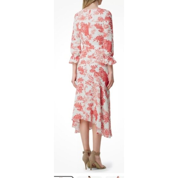 Tahari Arthur S. Levine Red & White Floral Wrap Dress Size 6 Long Sleeve. - Picture 2 of 16